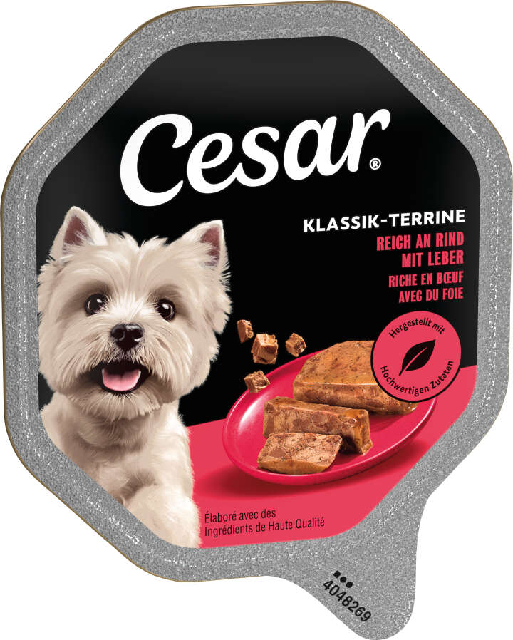 Cesar Hunde-Nassfutter Klassik-Terrine mit saftigem Rind und Leber